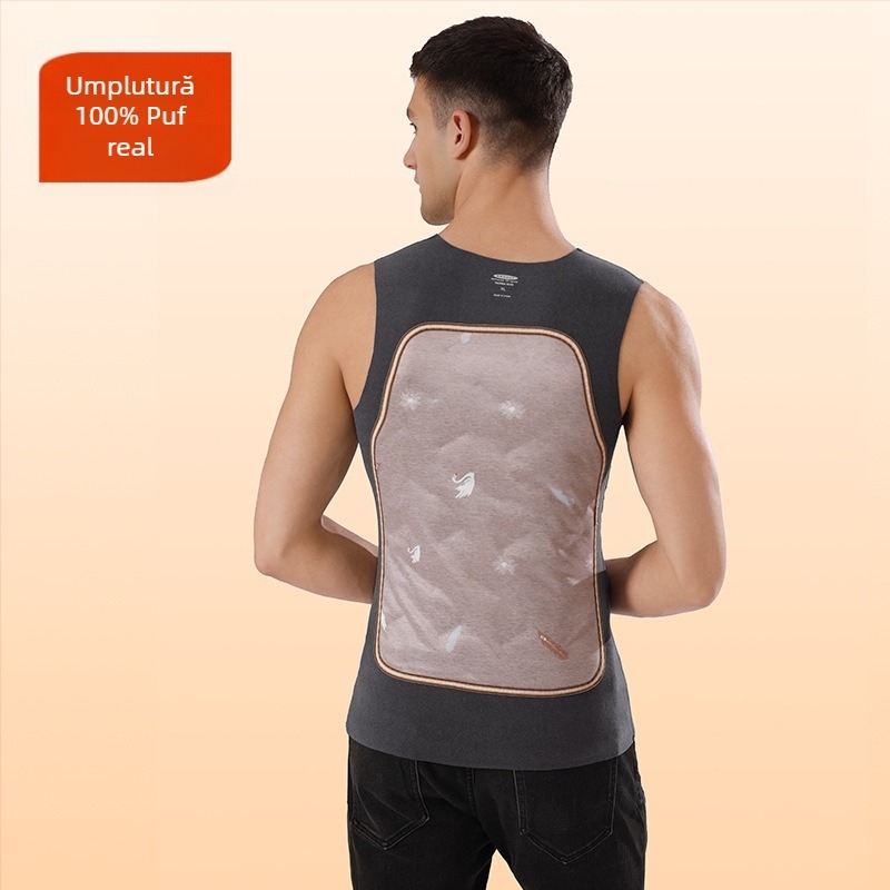 Vesta termică pentru bărbați cu protecție pentru burtă și spate - căptușeală de fleece, strat dublu gros, decolteu în V, țesătură cationică, 90-95% poliester