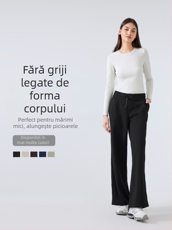 Pantaloni sport de iarnă pentru femei, talie înaltă, croială lejeră, material din amestec de bumbac (28% bumbac), fără căptușeală, păstrează căldura, pentru alergare și fitness