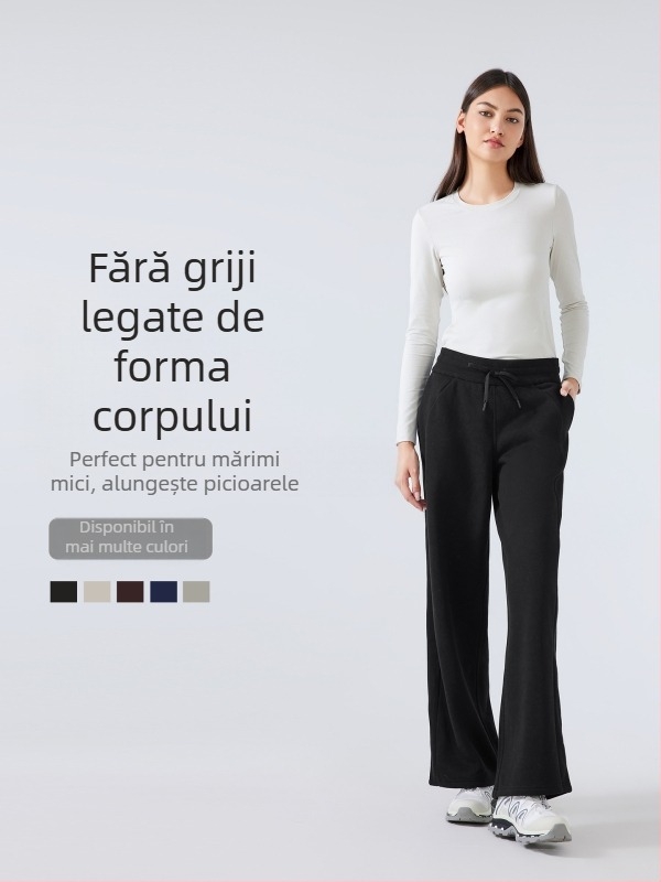 Pantaloni sport de iarnă pentru femei, talie înaltă, croială lejeră, material din amestec de bumbac (28% bumbac), fără căptușeală, păstrează căldura, pentru alergare și fitness