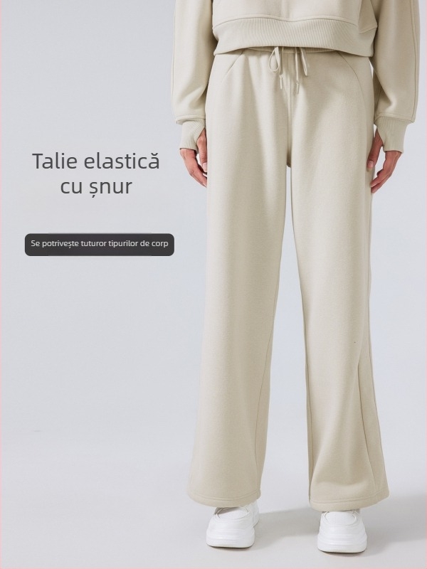 Pantaloni sport de iarnă pentru femei, talie înaltă, croială lejeră, material din amestec de bumbac (28% bumbac), fără căptușeală, păstrează căldura, pentru alergare și fitness