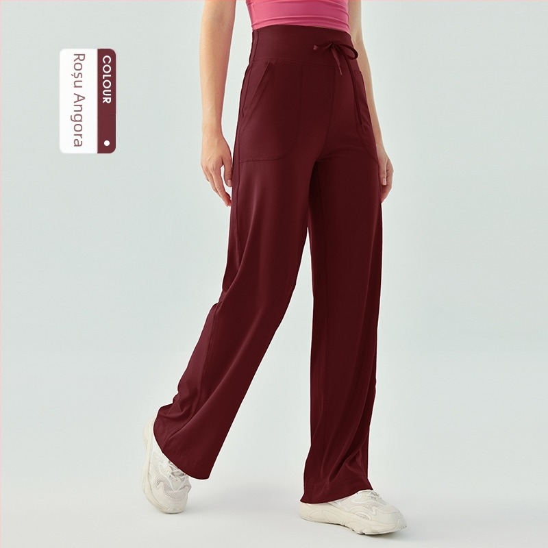 Pantaloni sport pentru femei cu talie înaltă, șnur – largi, confortabili pentru yoga și alergare, respirabili