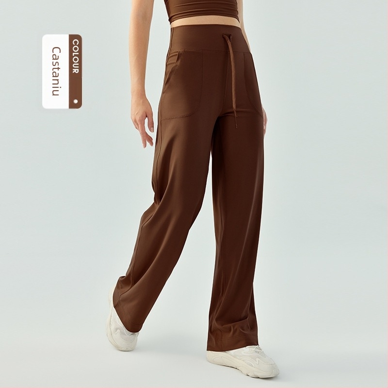 Pantaloni sport pentru femei cu talie înaltă, șnur – largi, confortabili pentru yoga și alergare, respirabili