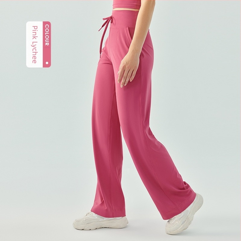 Pantaloni sport pentru femei cu talie înaltă, șnur – largi, confortabili pentru yoga și alergare, respirabili