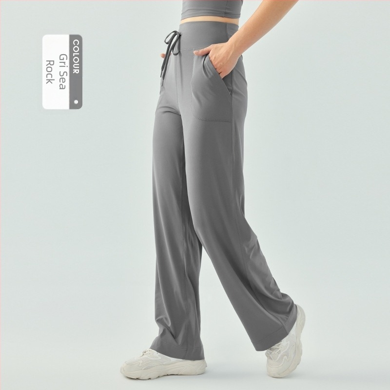 Pantaloni sport pentru femei cu talie înaltă, șnur – largi, confortabili pentru yoga și alergare, respirabili