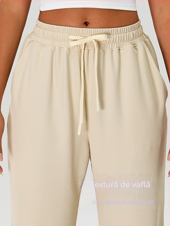 Pantaloni sport femei, largi, talie înaltă, șnur, croială drapată, material nylon cu căptușeală Spandex 90%, absorbție a umezelii și respirabil pentru alergare și fitness