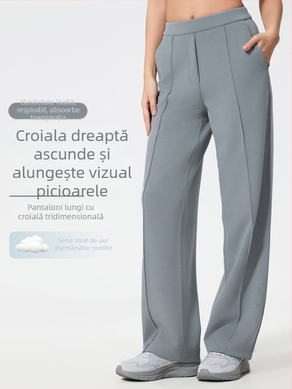 Pantaloni sport casual pentru femei, talie medie, croială lejeră, amestec de bumbac, respirabili (Talie medie, Croială lejeră, Respirabil, Pentru alergare și fitness)