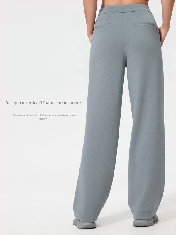 Pantaloni sport casual pentru femei, talie medie, croială lejeră, amestec de bumbac, respirabili (Talie medie, Croială lejeră, Respirabil, Pentru alergare și fitness)
