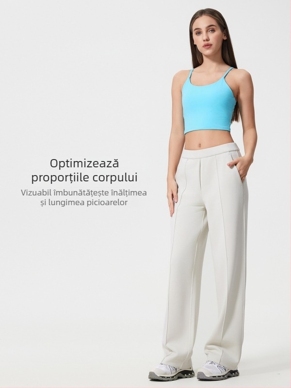 Pantaloni sport casual pentru femei, talie medie, croială lejeră, amestec de bumbac, respirabili (Talie medie, Croială lejeră, Respirabil, Pentru alergare și fitness)