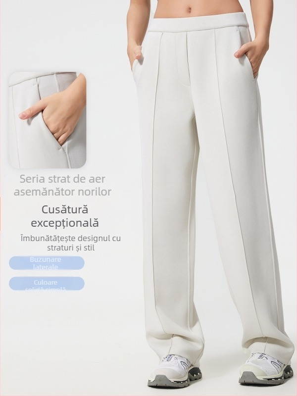 Pantaloni sport casual pentru femei, talie medie, croială lejeră, amestec de bumbac, respirabili (Talie medie, Croială lejeră, Respirabil, Pentru alergare și fitness)