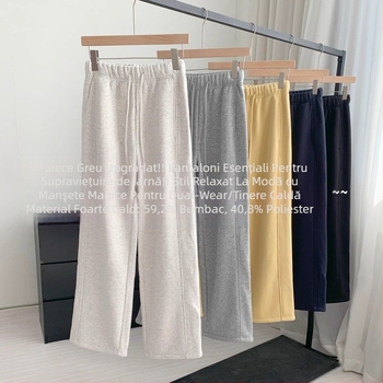 OMILI Pantaloni trening femei, cu căptușeală fleece, croială lejeră, talie înaltă, picior drept, poliester de greutate medie, microelasticitate