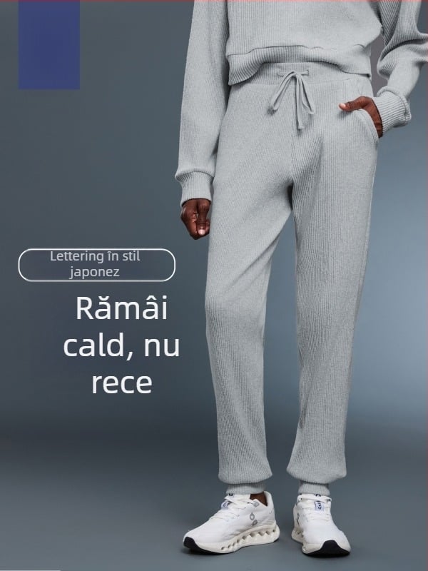Pantaloni jogger pentru femei, talie înaltă, șnur, croială lejeră, respirabili, din amestec de bumbac și polyester, pentru alergare și fitness