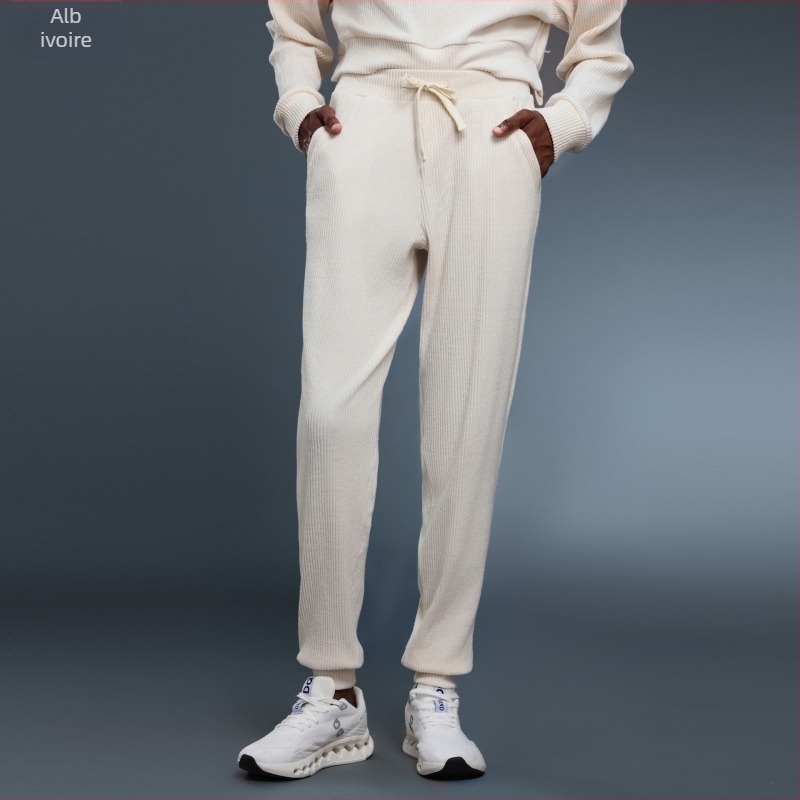 Pantaloni jogger pentru femei, talie înaltă, șnur, croială lejeră, respirabili, din amestec de bumbac și polyester, pentru alergare și fitness