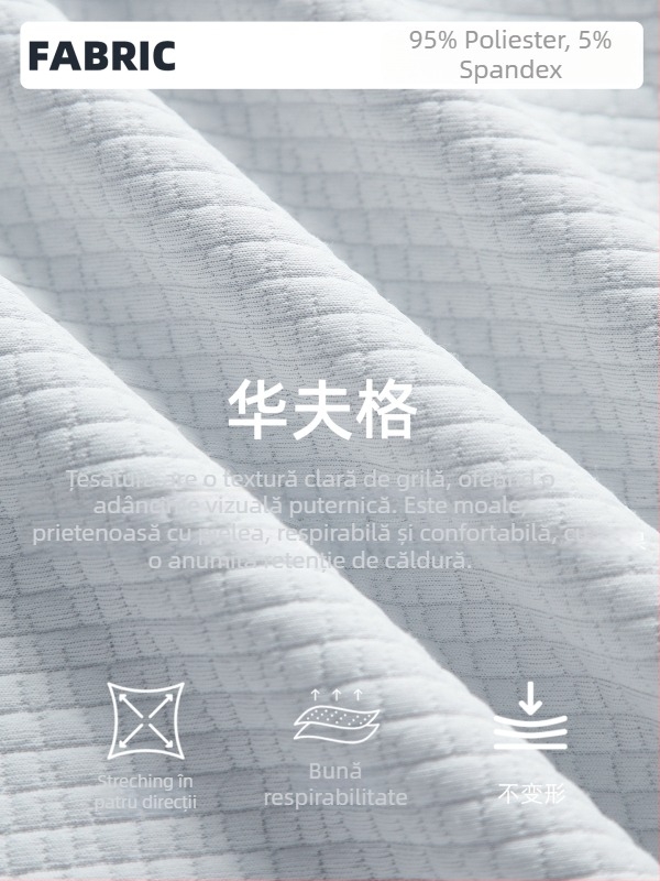 Pantaloni cu textură de gofra, croială lejeră, talie înaltă, material din amestec bumbac cu 95% poliester, respirabili, pentru femei