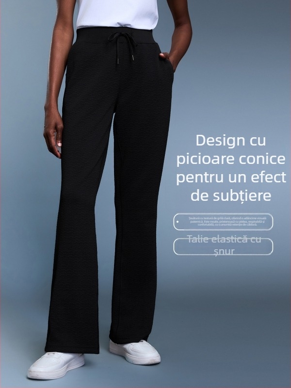 Pantaloni cu textură de gofra, croială lejeră, talie înaltă, material din amestec bumbac cu 95% poliester, respirabili, pentru femei