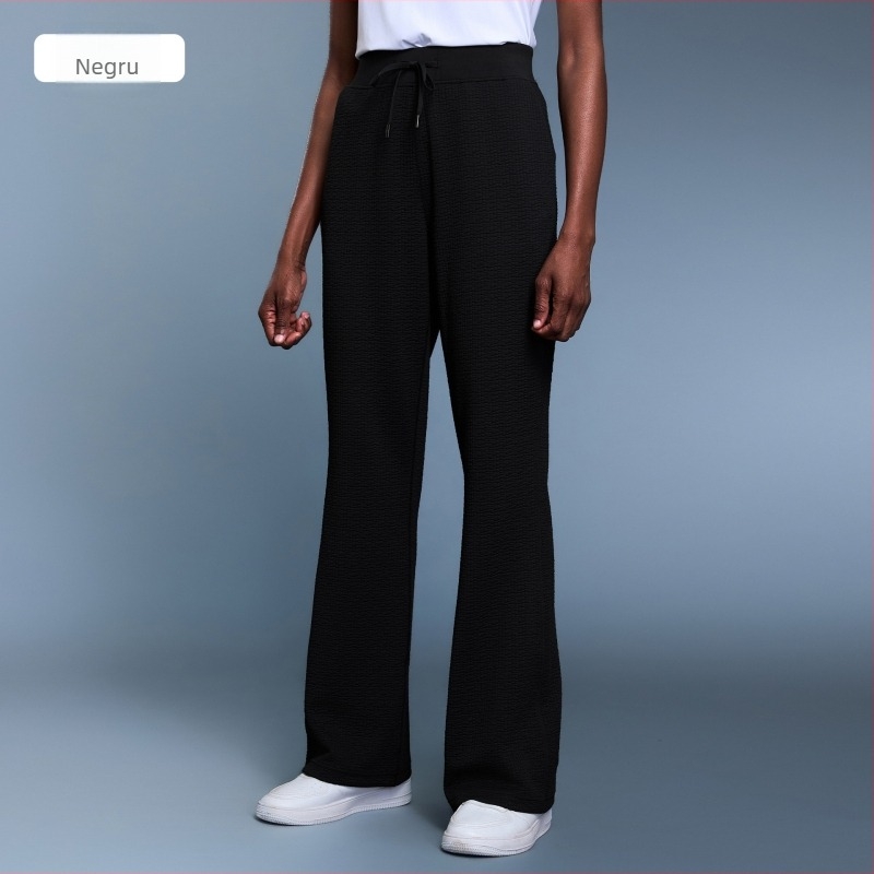 Pantaloni cu textură de gofra, croială lejeră, talie înaltă, material din amestec bumbac cu 95% poliester, respirabili, pentru femei