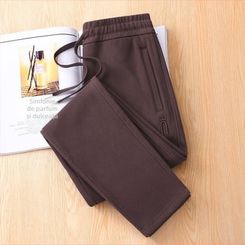 Pantaloni sport femei cu căptușeală din fleece, fleece polar, iarnă 2023, talie înaltă, croială dreaptă, stil casual street, bumbac >95%