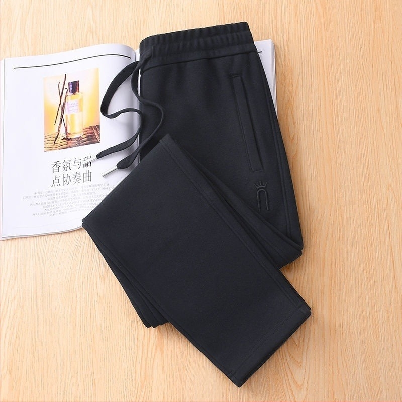 Pantaloni sport femei cu căptușeală din fleece, fleece polar, iarnă 2023, talie înaltă, croială dreaptă, stil casual street, bumbac >95%