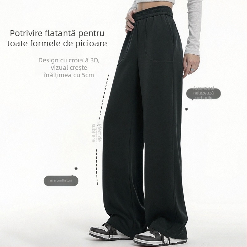 Pantaloni damă Lyocell cu talie înaltă, wide-leg, țesătură periată