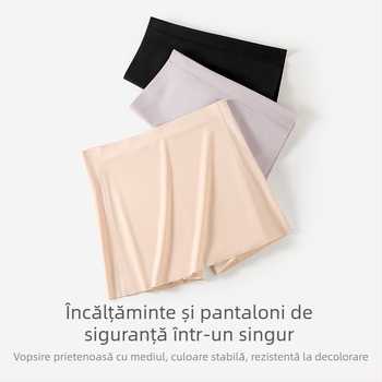 Chiloți de damă fără cusături, cu protecție dublă în zona inghinală, design anti-expunere, Ice Silk, talie medie, 75% nylon, căptușeală 100% bumbac.