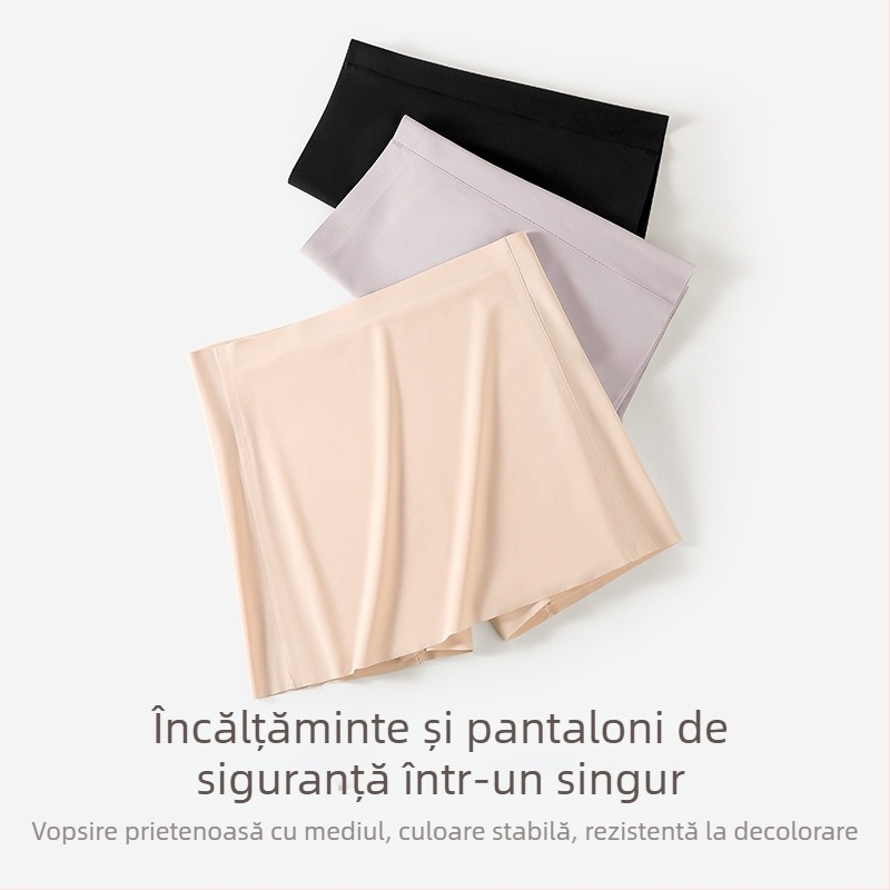 Chiloți de damă fără cusături, cu protecție dublă în zona inghinală, design anti-expunere, Ice Silk, talie medie, 75% nylon, căptușeală 100% bumbac.
