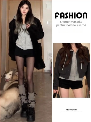 Șort casual feminin cu talie înaltă, croială A-line, lungime trei sferturi, fermoar, material rayon