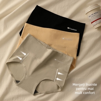 Chiloți pentru femei din bumbac, cu control al abdomenului, talie medie-înaltă, respirabili, culoare solidă