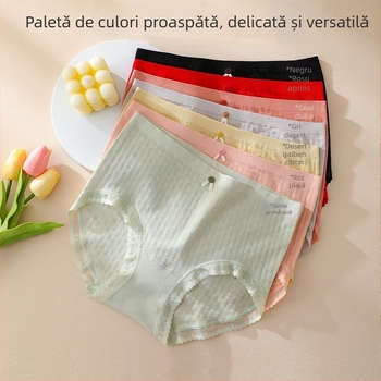 Chiloți femei fără cusuri, din amestec de bumbac, talie medie, respirabili, antibacterieni, modelare corp