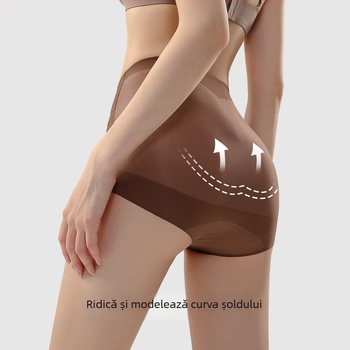 Chiloți femei fără cusătură, talie înaltă – nailon respirabil, 20D, conturarea abdomenului, ridicare a șezutului