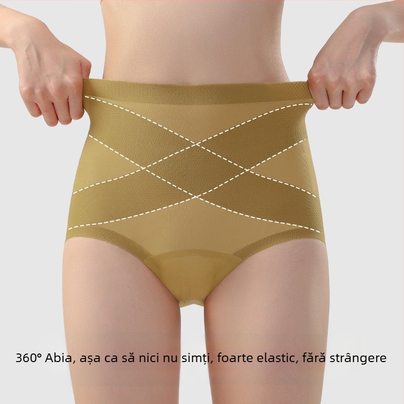 Chiloți femei fără cusătură, talie înaltă – nailon respirabil, 20D, conturarea abdomenului, ridicare a șezutului
