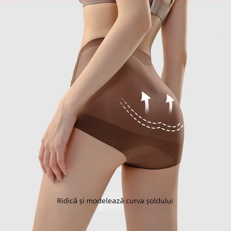 Chiloți femei fără cusătură, talie înaltă – nailon respirabil, 20D, conturarea abdomenului, ridicare a șezutului