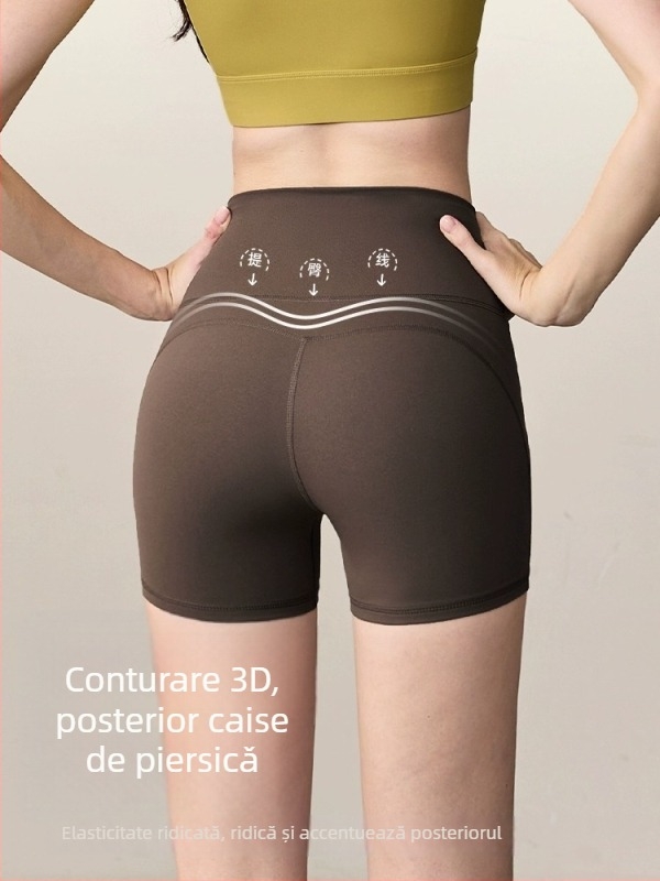 Șorturi de yoga pentru femei, talie înaltă, ridică posteriorul, respirabile, lungime trei sferturi, material poliester-spandex (82,1% poliester, 17,9% spandex)