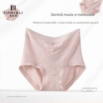 Chiloți femei talie înaltă modal dantelă, țesătură simplă, căptușeală din mătase Mulberry