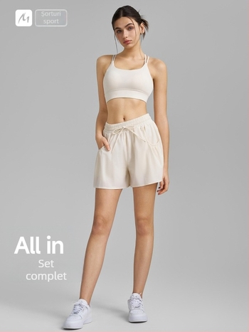 Șorturi de yoga pentru femei, uscare rapidă, croi lejer, lungime trei sferturi, material țesut, 88% nylon, 12% spandex, Primăvara 2025