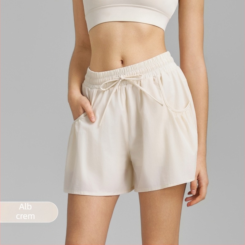 Șorturi de yoga pentru femei, uscare rapidă, croi lejer, lungime trei sferturi, material țesut, 88% nylon, 12% spandex, Primăvara 2025