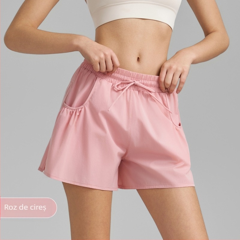Șorturi de yoga pentru femei, uscare rapidă, croi lejer, lungime trei sferturi, material țesut, 88% nylon, 12% spandex, Primăvara 2025