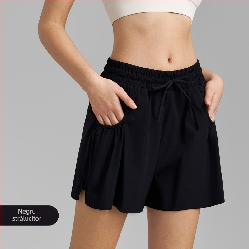 Șorturi de yoga pentru femei, uscare rapidă, croi lejer, lungime trei sferturi, material țesut, 88% nylon, 12% spandex, Primăvara 2025