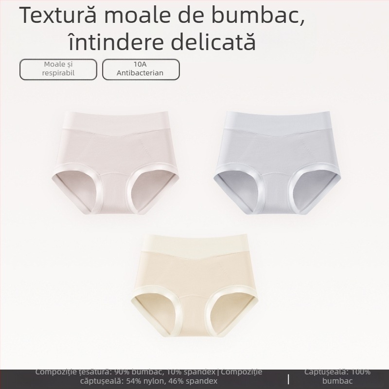 Lenjerie intimă de damă cu talie înaltă din bumbac antibacteriană și respirabilă; țesătură tricot; căptușeală din bumbac
