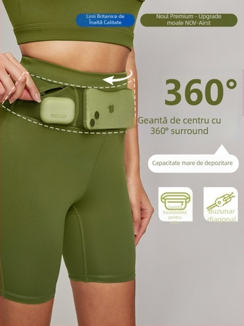 Șorturi de alergare pentru femei cu buzunar în talie, țesătură antibacteriană cu senzație de piele, înaltă elasticitate, 80% nailon, 20% spandex, șorturi de yoga