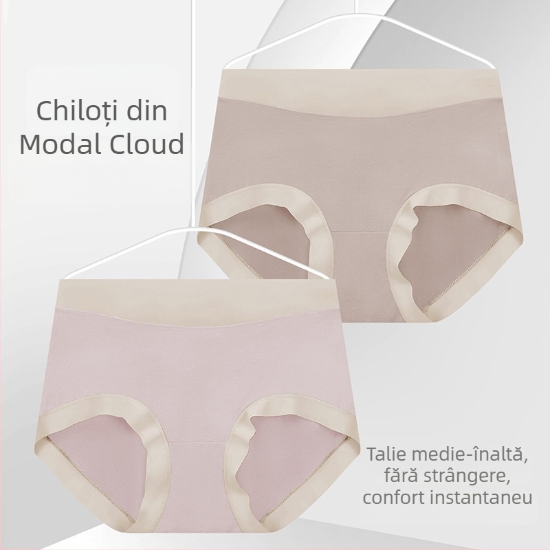 Chiloți damă din modal, talie înaltă, control al abdomenului, respirabil și antibacterian, țesătură tricotată; 91% modal, căptușeală 95–100% fibră regenerată de celuloză