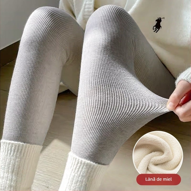 Colanți pentru femei – termo cu fleece, lungime 9/10, croială Slim, poliester-elastan