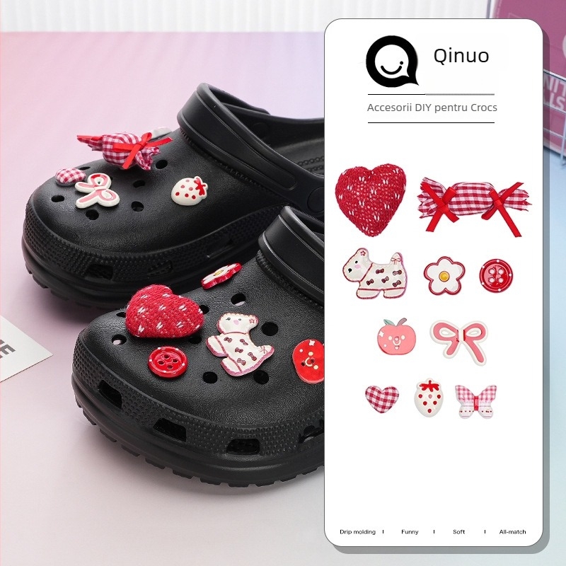 Accesorii pentru papuci cu pandant inimă pufoasă, detașabil, motiv floare desen animat (pentru toate sezoanele)