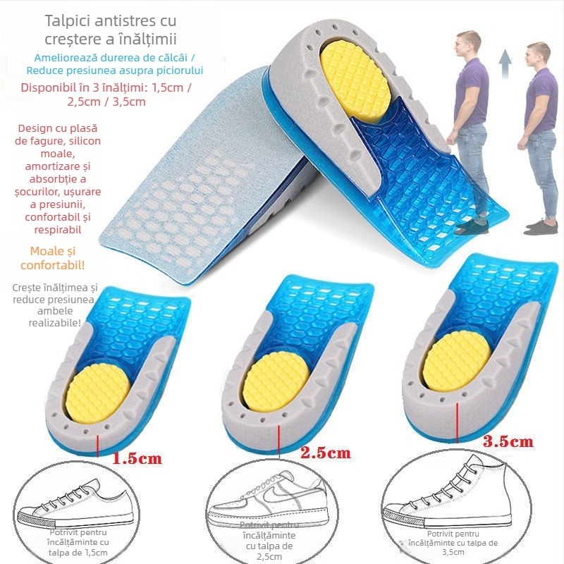 TPU talpă pentru creșterea înălțimii – invizibilă, respirabilă, absorbantă a transpirației, anti-miros, suport pentru calcai