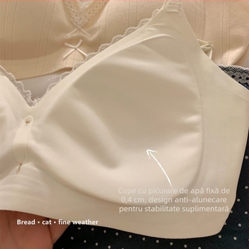 Sutien din nylon fără armături, cupa 3/4, cupa turnată din burete, margine dantelată, respirabil, susținere, bretele fixe, închidere spate cu trei rânduri