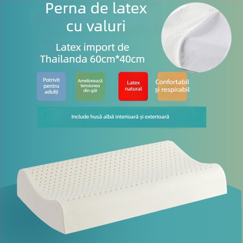 ROYAL NEO pernă cervicală din latex, dreptunghiulară, latex natural >90%, material tricotat, greutate 1,0–1,5 kg, înălțime 10–15 cm, pentru adulți