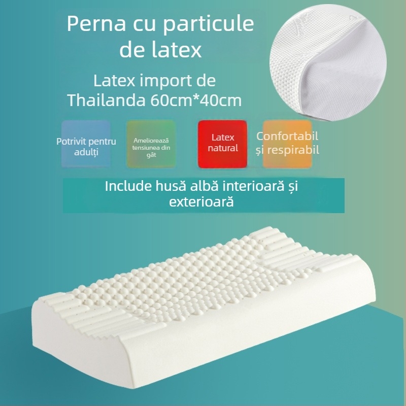 ROYAL NEO pernă cervicală din latex, dreptunghiulară, latex natural >90%, material tricotat, greutate 1,0–1,5 kg, înălțime 10–15 cm, pentru adulți