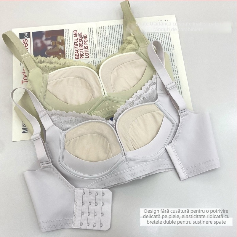 Sutien fără armături, din dantelă, pentru modelare și susținere, respirabil, cupă 3/4, cupe modelate, bretele fixe dublu, închidere spate cu patru rânduri de cârlige; material principal: dantelă/nylon; căptușeală modal 80–90%
