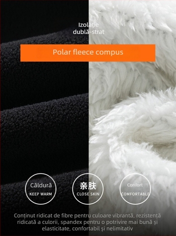 Pantaloni sport de iarnă pentru bărbați, căptuiți cu fleece, croiți larg, talie medie, închidere cu șiret, material micro-elastic fleece