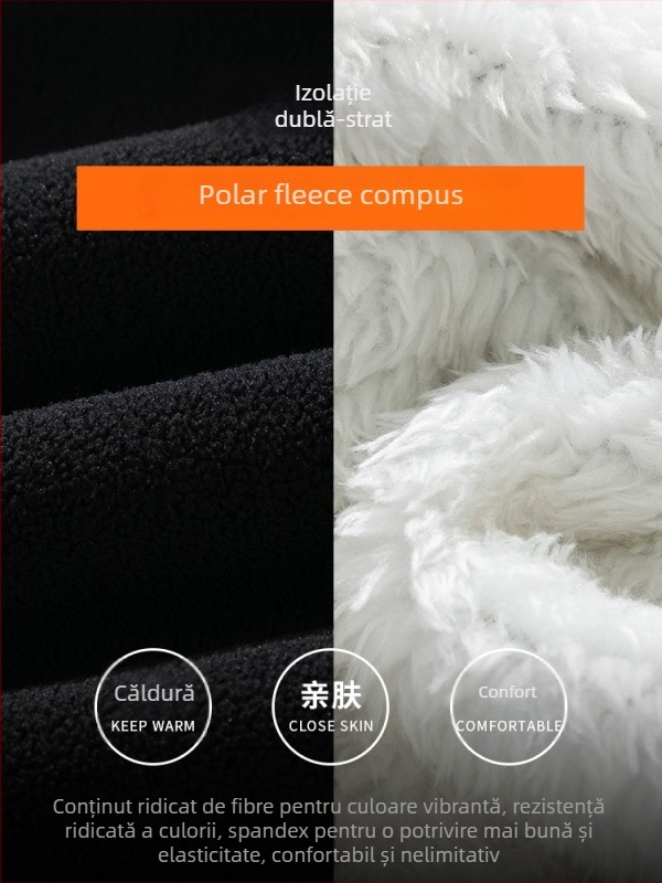 Pantaloni sport de iarnă pentru bărbați, căptuiți cu fleece, croiți larg, talie medie, închidere cu șiret, material micro-elastic fleece