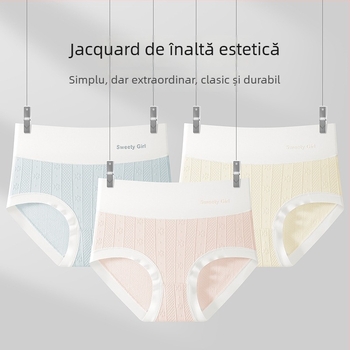 Chiloți femei talie înaltă, jacquard din bumbac, fără linii vizibile, control abdominal, respirabili, antibacterieni, căptușeală 100% din bumbac