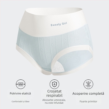 Chiloți femei talie înaltă, jacquard din bumbac, fără linii vizibile, control abdominal, respirabili, antibacterieni, căptușeală 100% din bumbac